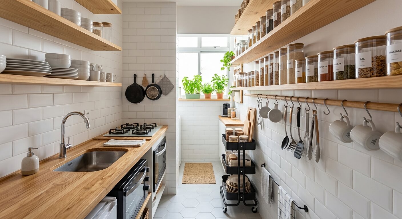 Cozinha Pequena Sem Armários? 8 Soluções Práticas de Organização