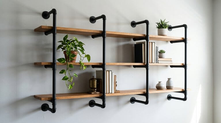 Prateleira estilo industrial com madeira e PVC: projeto barato